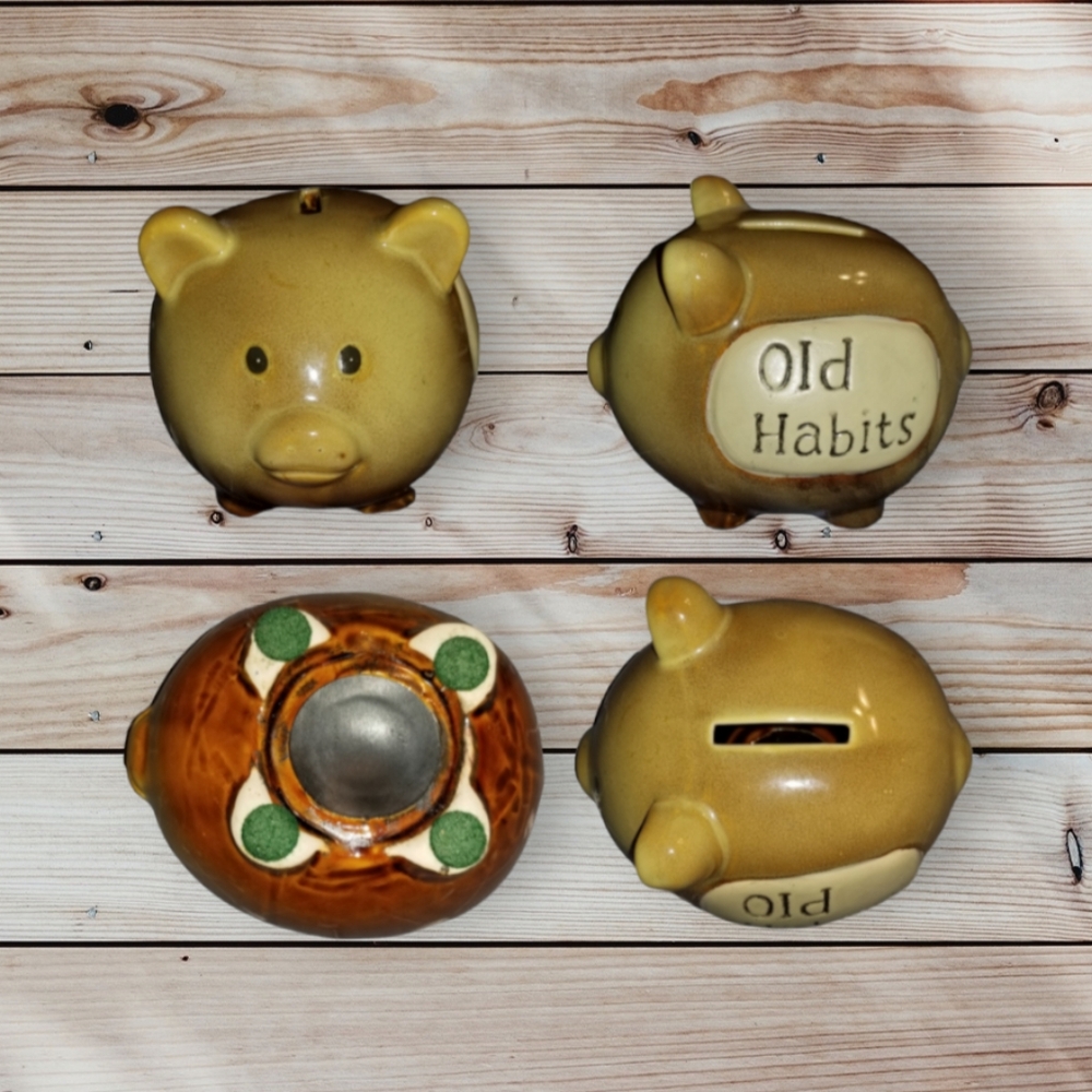 Old Habits Brown Piggy Bank- RETIRED!!